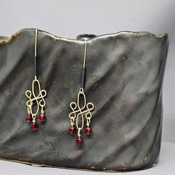 Red Glass Beaded Earrings, 14k Gold Filled Wire Wrap links, Handmade 2.5" - Picture 8 of 9